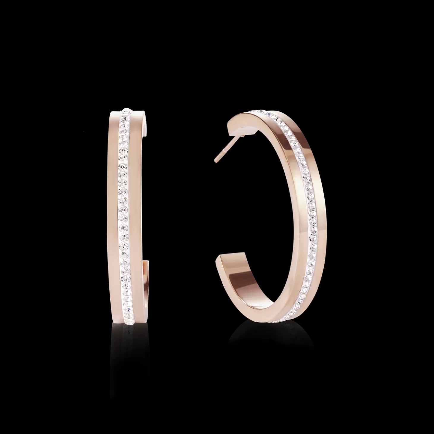 COEUR DE LION Earrings Creole 30 Stainless Steel Rose Gold & Crystals Pave Strip Crystal