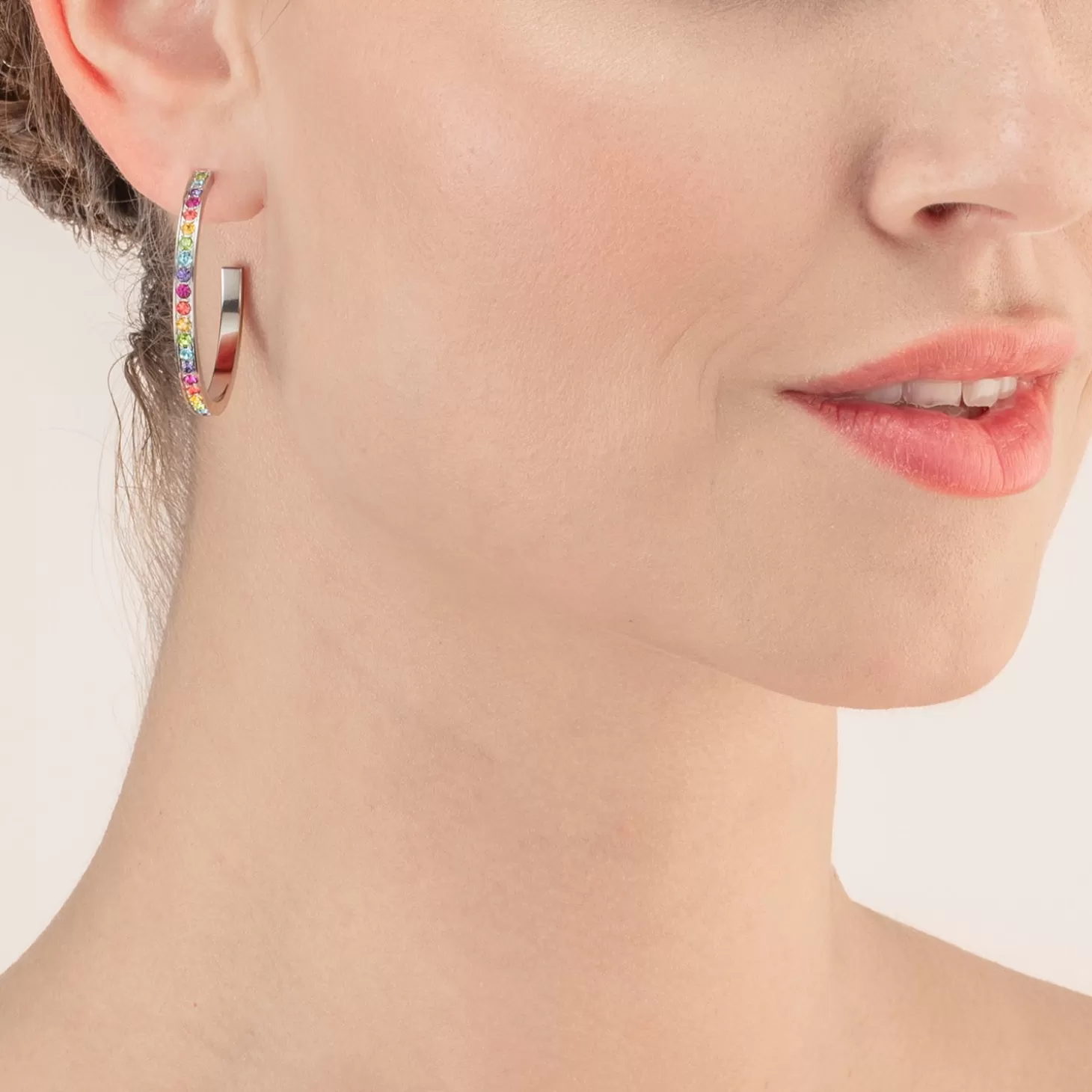 COEUR DE LION Earrings Creole 35 Stainless Steel & Crystals Silver Multicolor