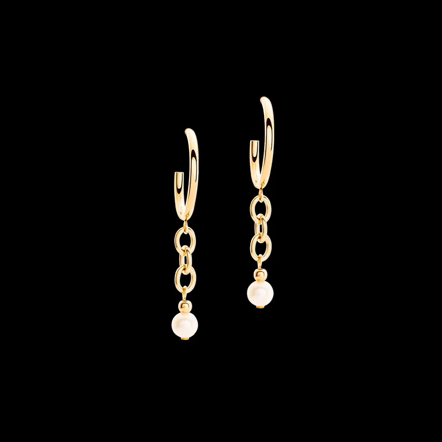 COEUR DE LION Earrings Creole Y Navette Freshwater Pearls Gold