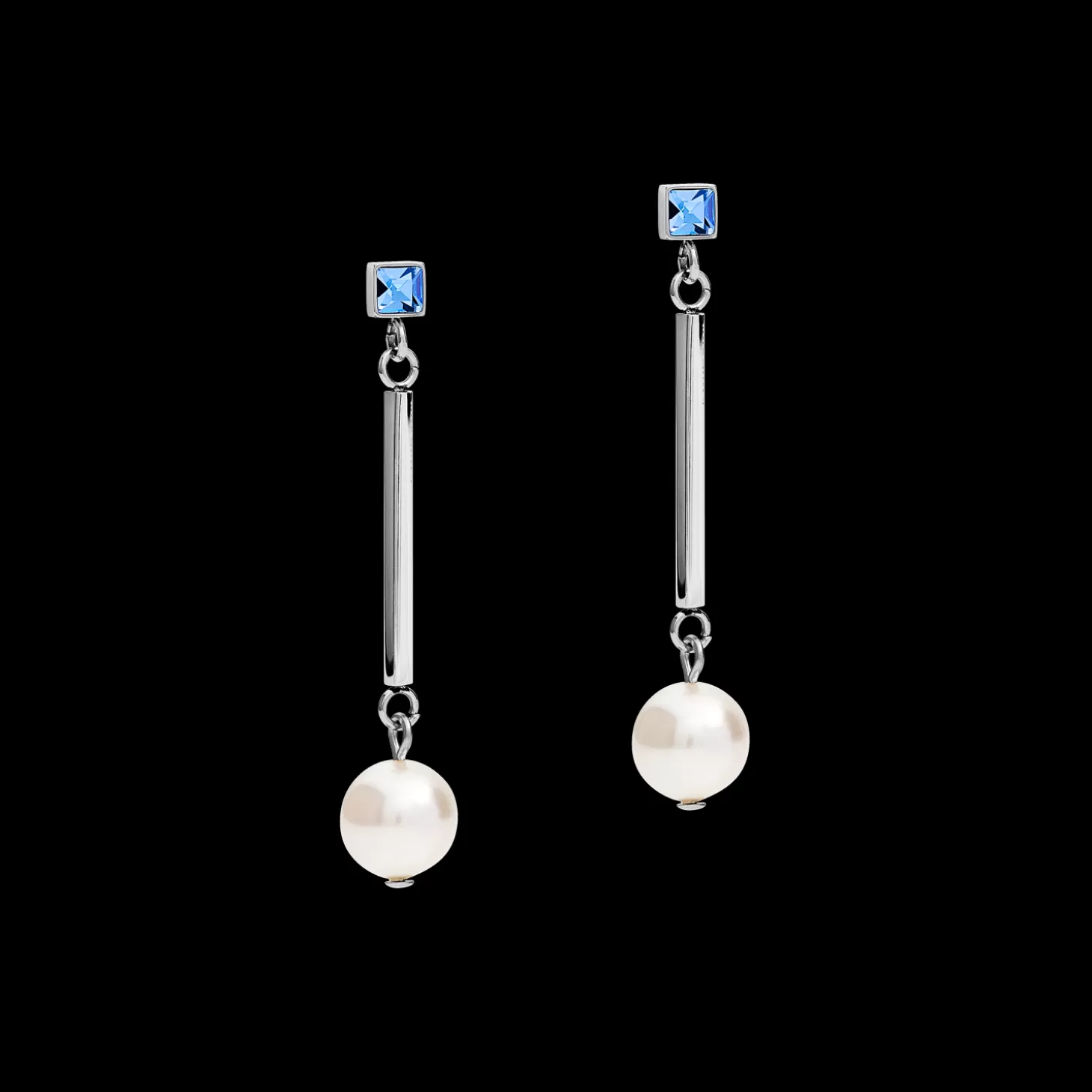 COEUR DE LION Earrings Crystal Pearls, Crystals & Stainless Steel Silver-Light Blue