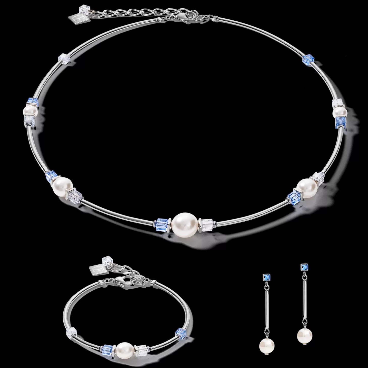 COEUR DE LION Earrings Crystal Pearls, Crystals & Stainless Steel Silver-Light Blue