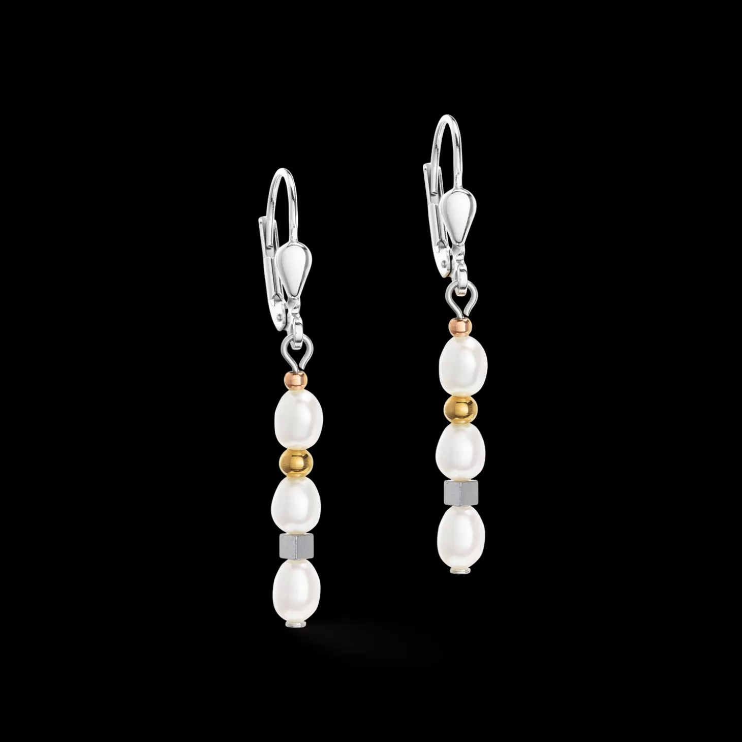 COEUR DE LION Earrings Cube Trilogy & Oval Freshwater Pearls