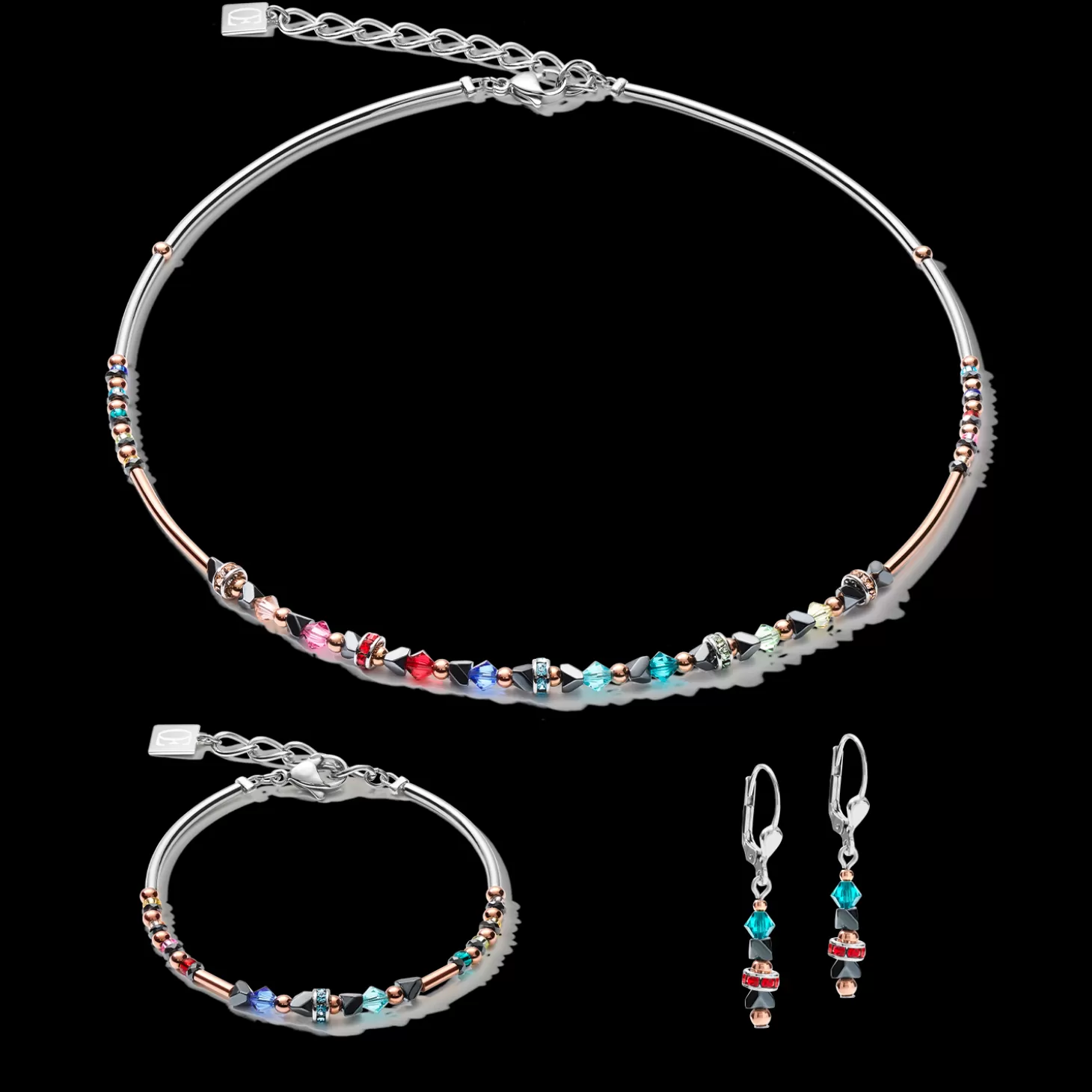 COEUR DE LION Earrings Fine & Edgy Hematite & Crystals & Stainless Steel Multicolour