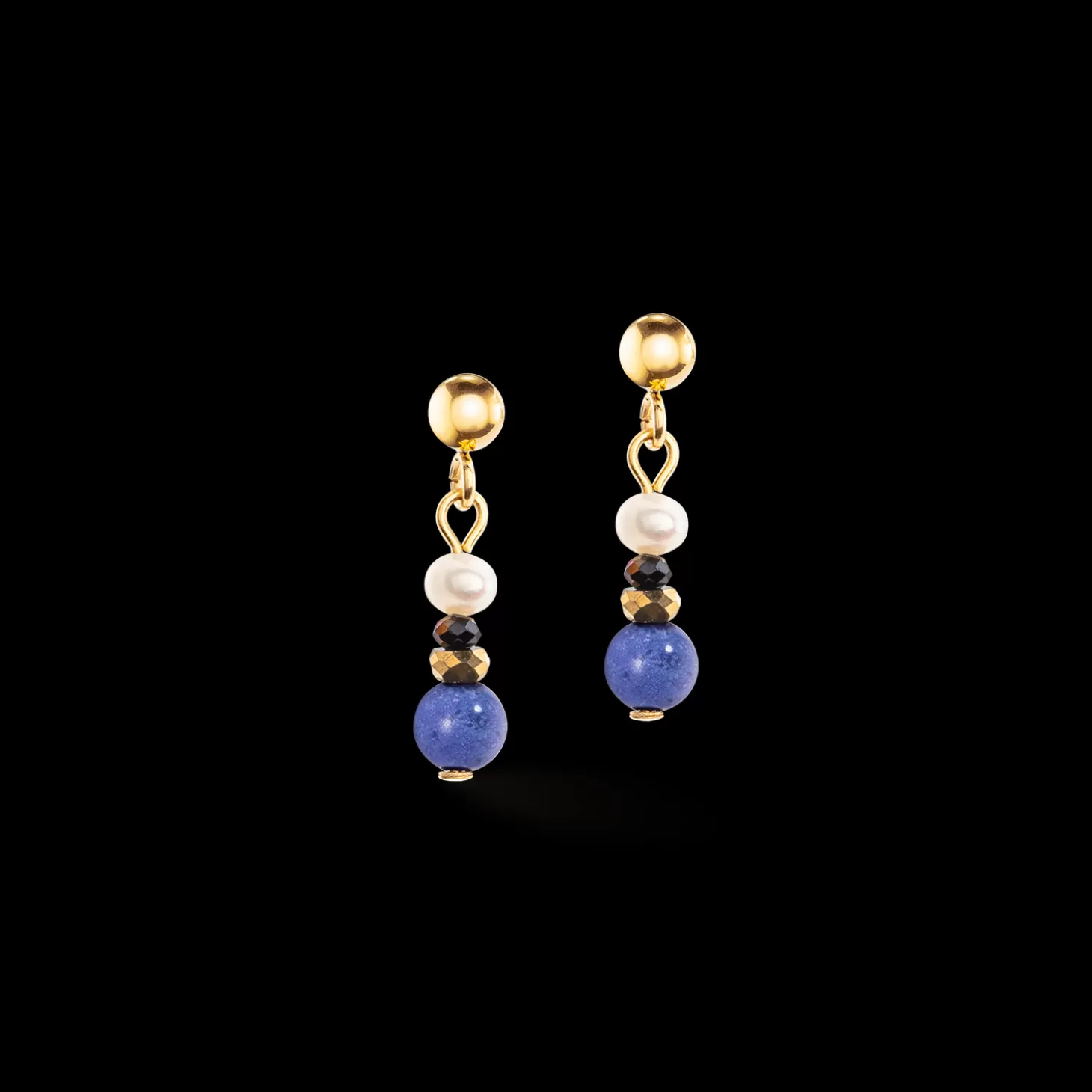 COEUR DE LION Earrings Flow Freshwater Pearls & Sodalite Gold