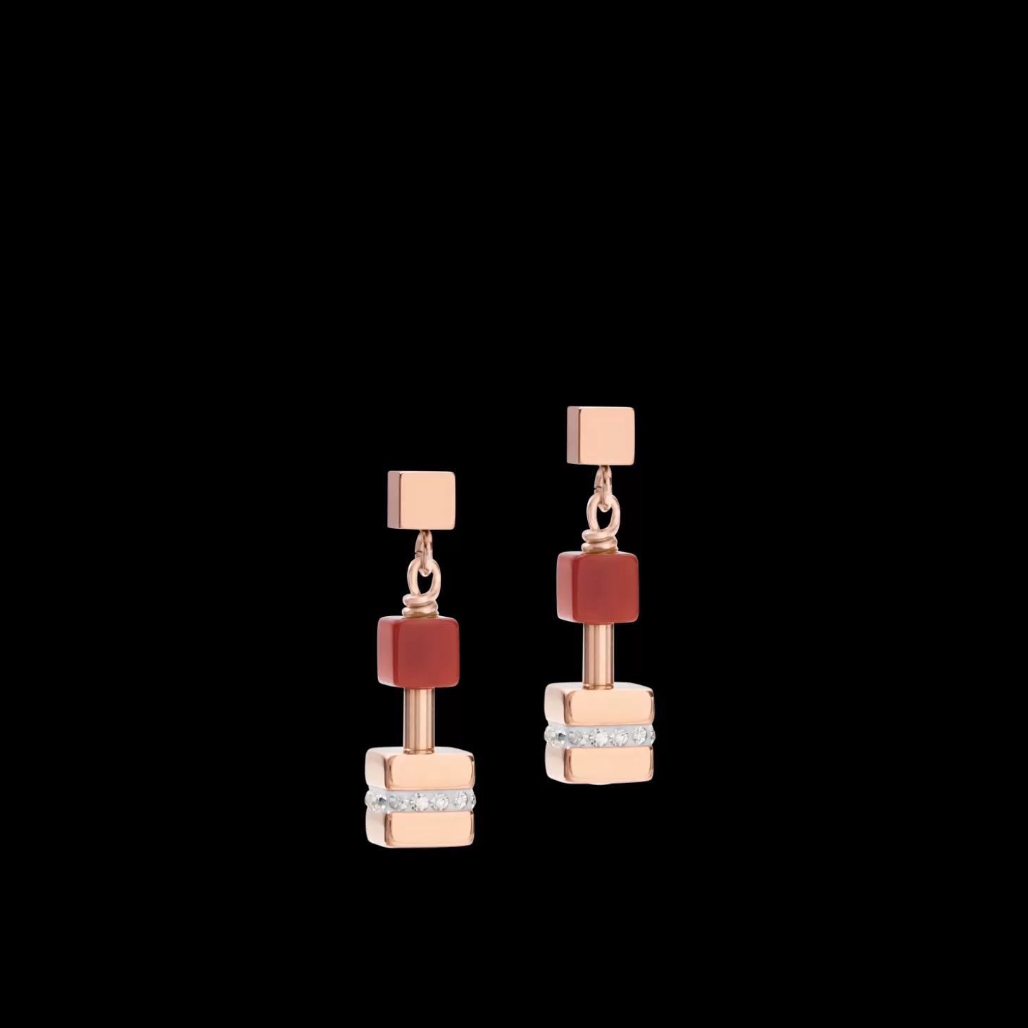 COEUR DE LION Earrings Geocube® Big Cube Crystals Pave, Gemstones & Stainless Steel Rose Gold Multicolor Gemstone
