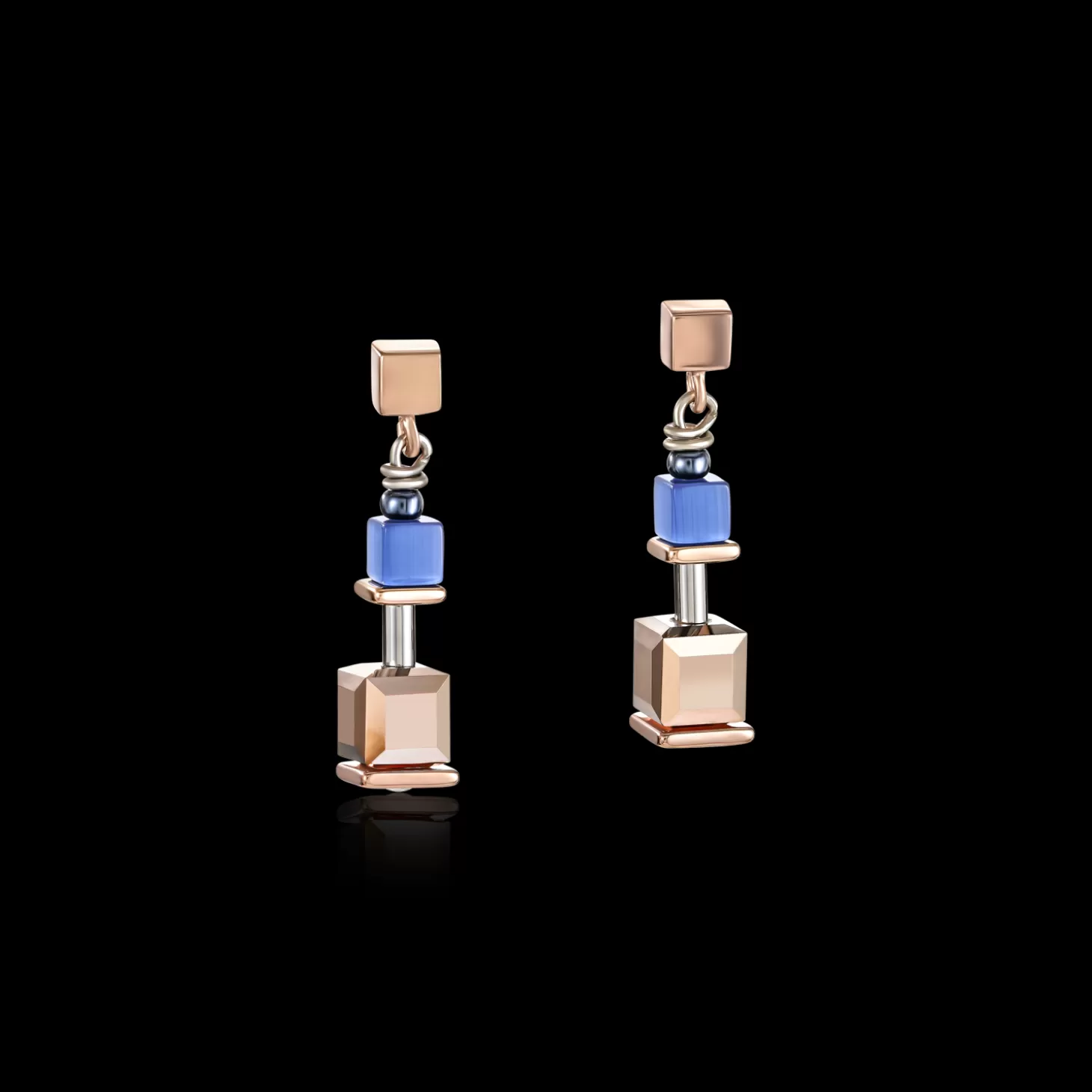 COEUR DE LION Earrings Geocube® Blue-Rose Gold