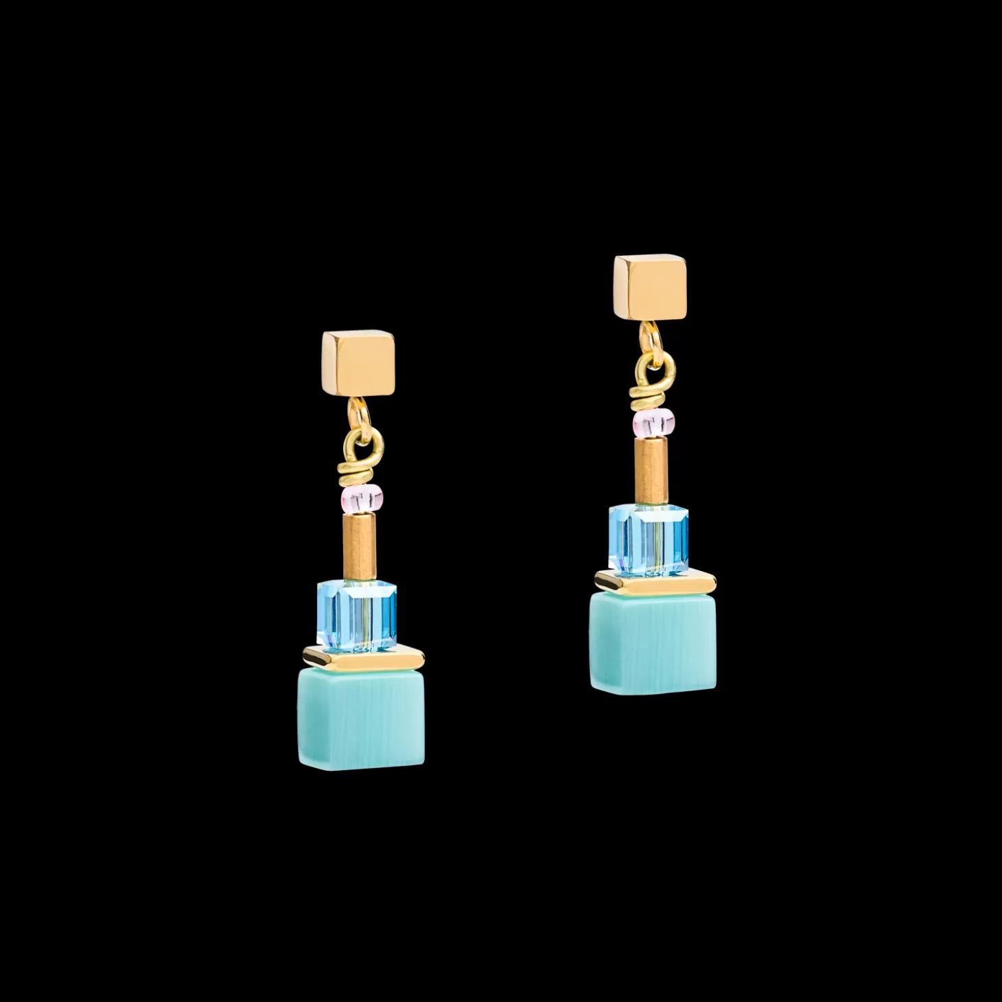 COEUR DE LION Earrings Geocube® Colour Couple Multicolour Rainbow-Gold