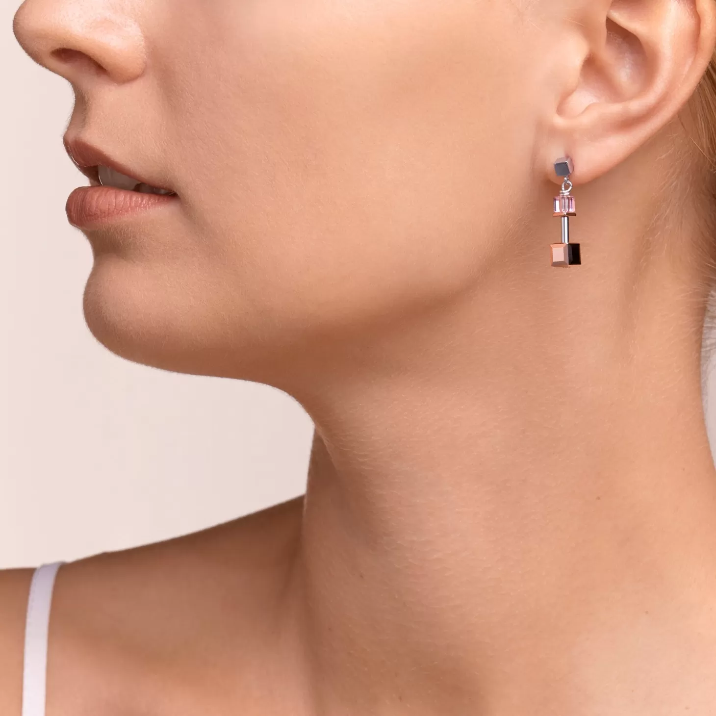 COEUR DE LION Earrings Geocube® Crystals & Stainless Steel Rose Gold-Silver Multicolour Art Nouveau