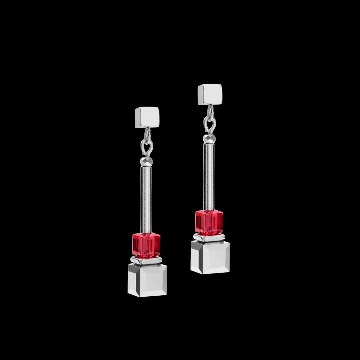 COEUR DE LION Earrings Geocube® Frontline Silver-Red