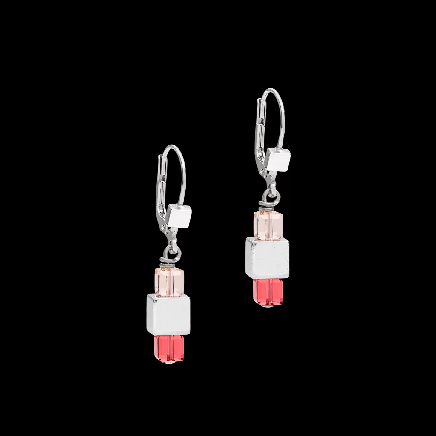 COEUR DE LION Earrings Geocube® Haematite & Crystals Silver-Red