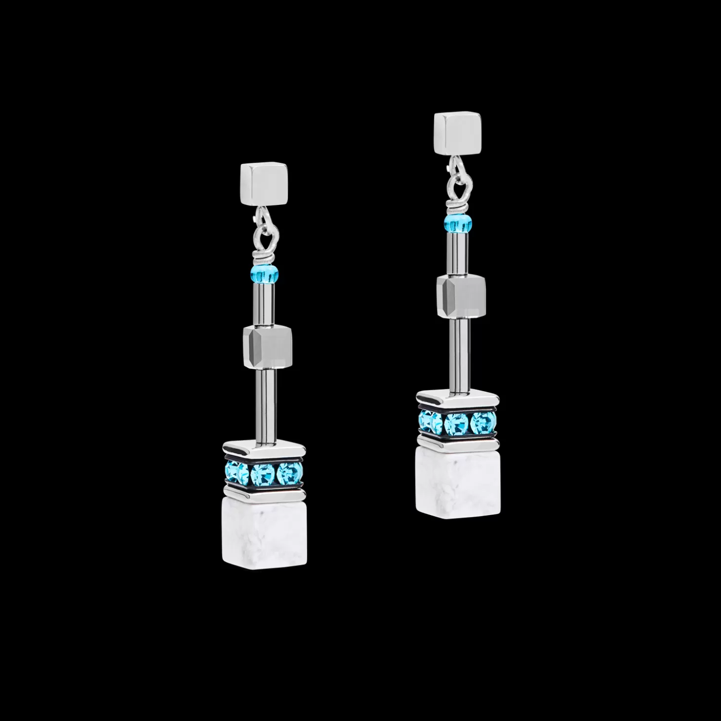 COEUR DE LION Earrings Geocube® Medium Aqua-White