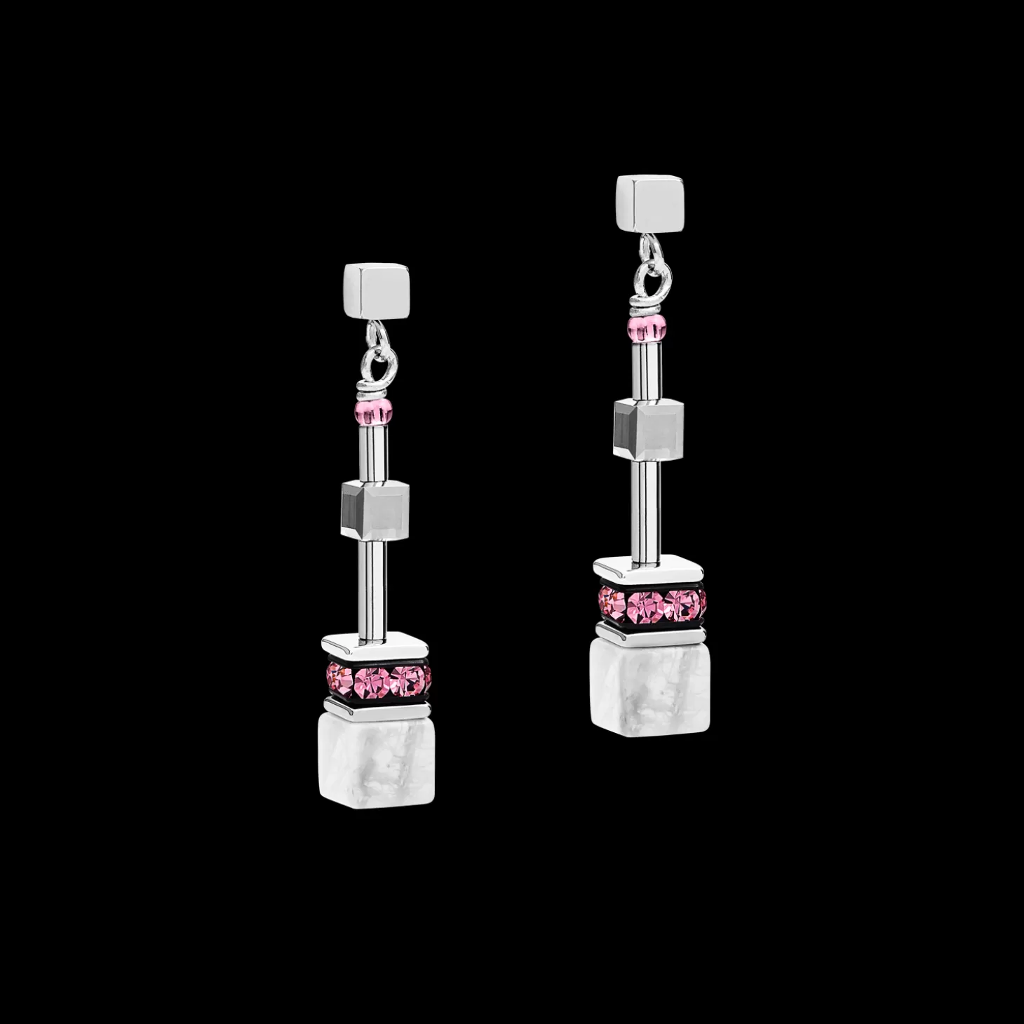 COEUR DE LION Earrings Geocube® Medium Rose-White