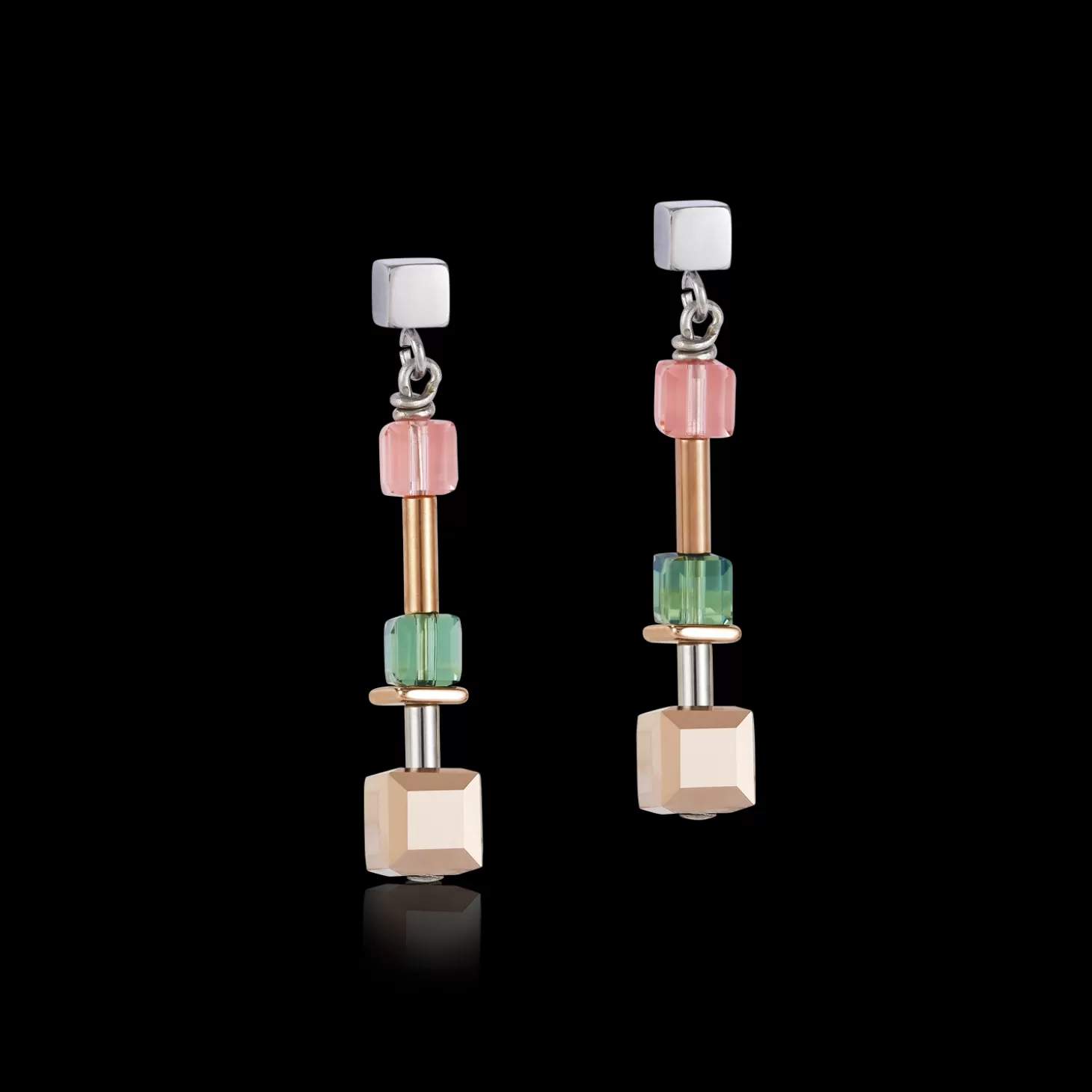 COEUR DE LION Earrings Geocube® Multicolour & Stainless Steel Rose Gold