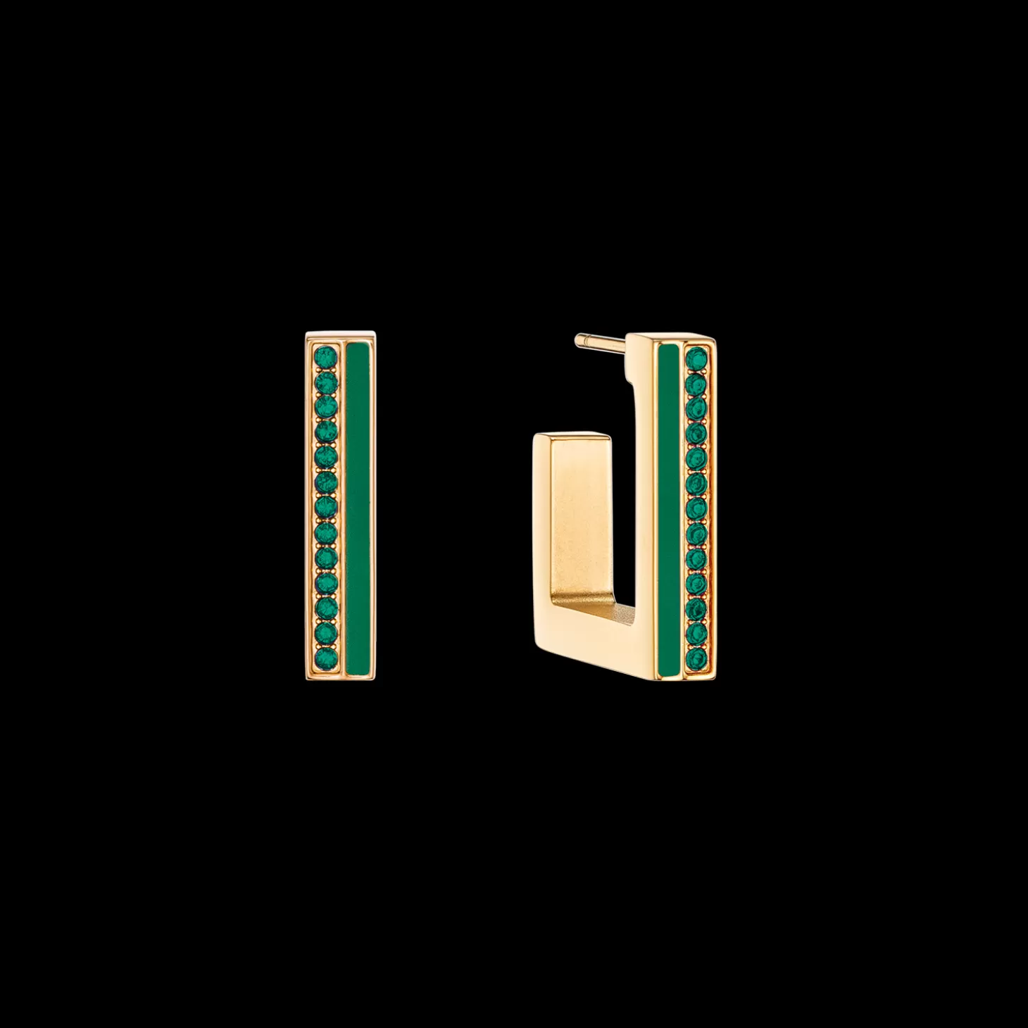 COEUR DE LION Earrings Hoops Square Stripes 20 Gold-Green