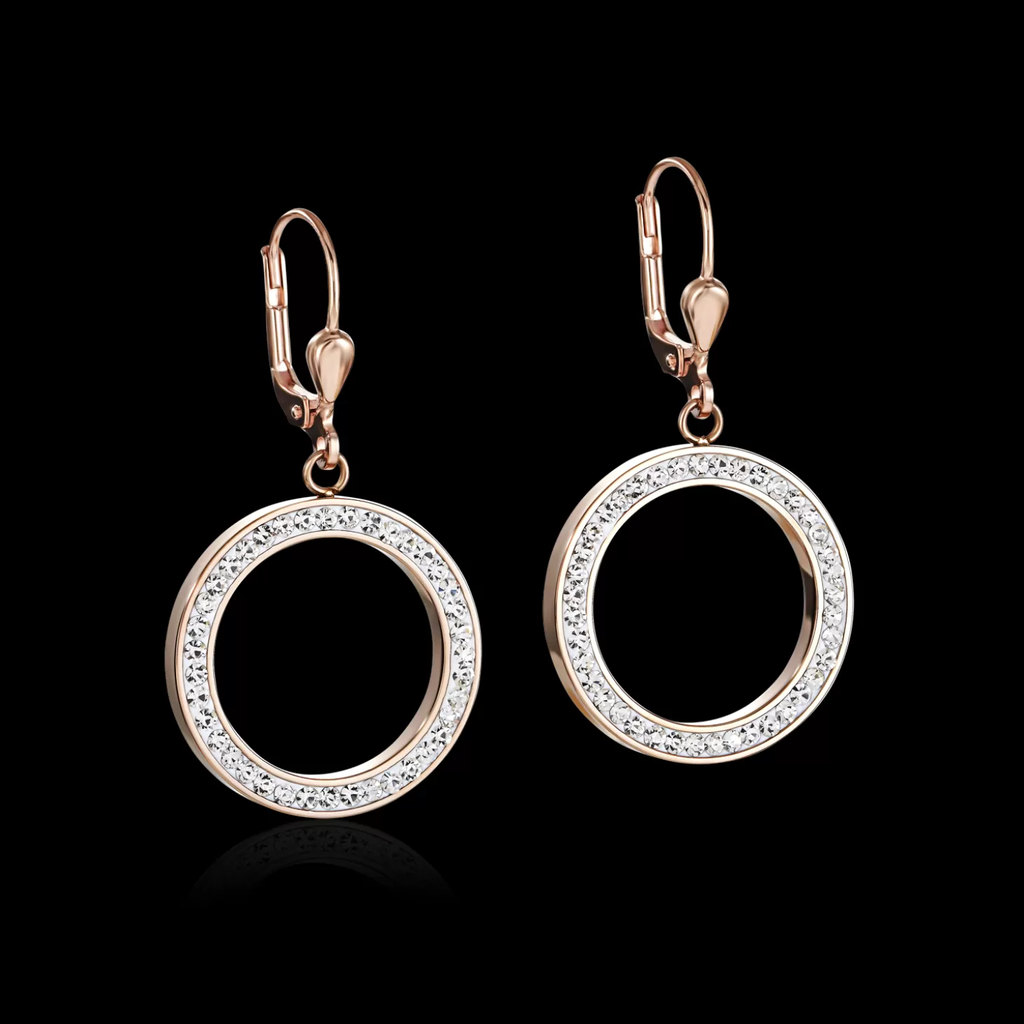 COEUR DE LION Earrings Ring Crystals Pave & Stainless Steel Rose Gold & Crystal