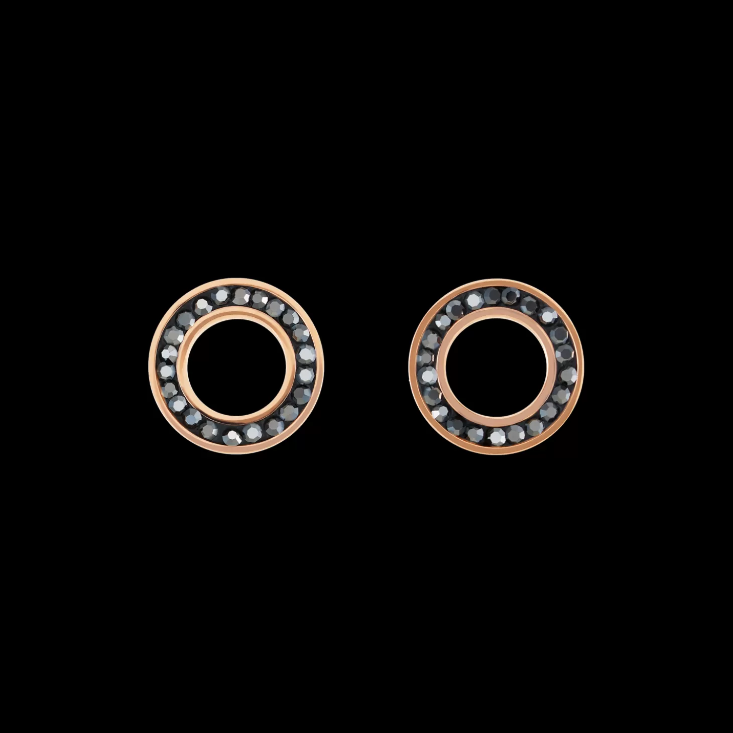 COEUR DE LION Earrings Ring Crystals Pave Anthracite Small & Stainless Steel Rose Gold & Silver