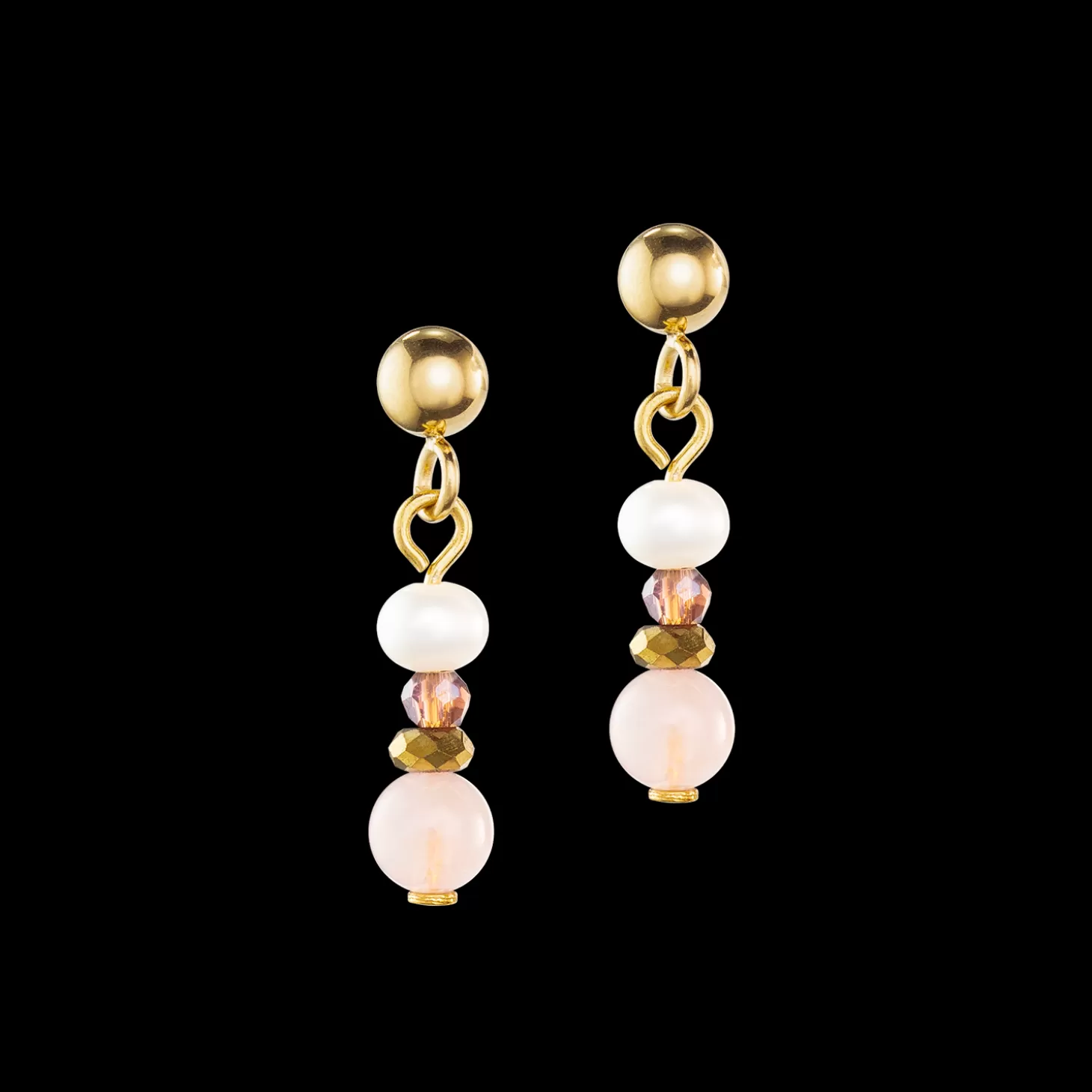 COEUR DE LION Earrings Romantic Freshwater Pearls & Rose Quartz Gold