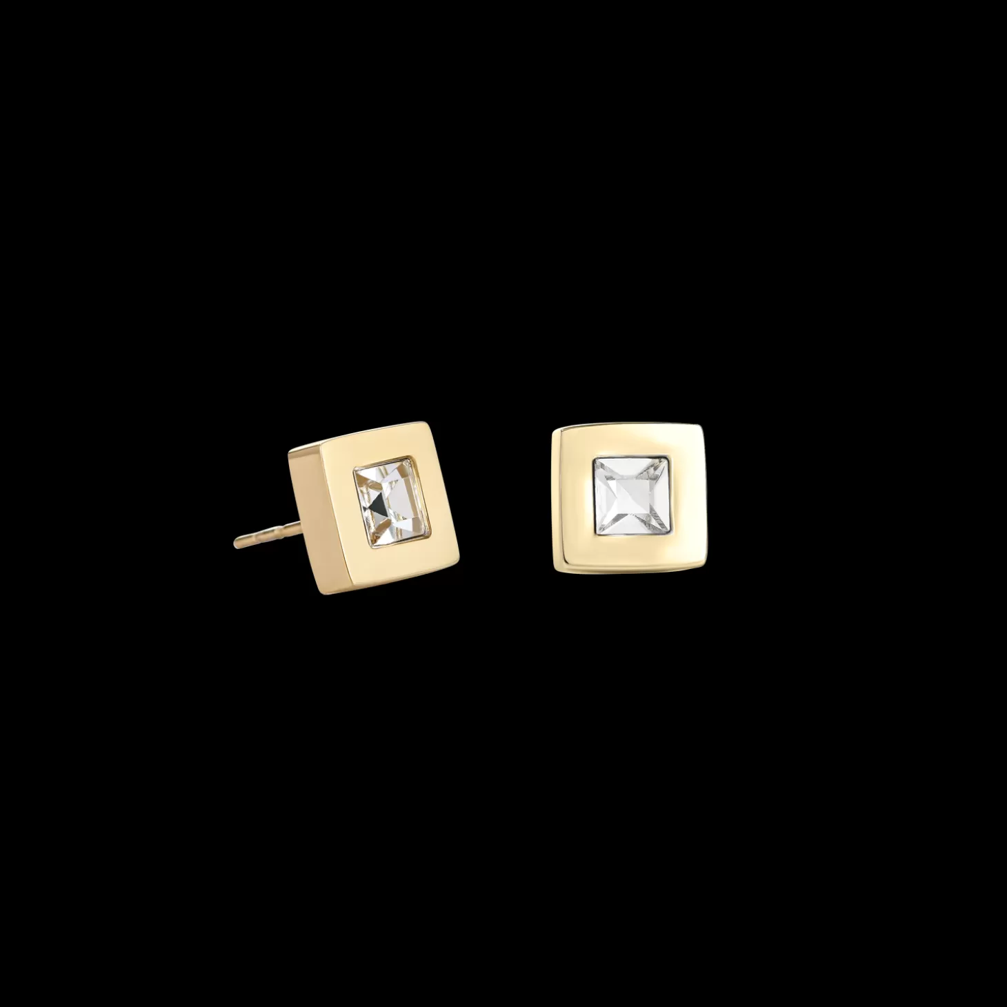 COEUR DE LION Earrings Square Stainlees Steel Gold & Crystal