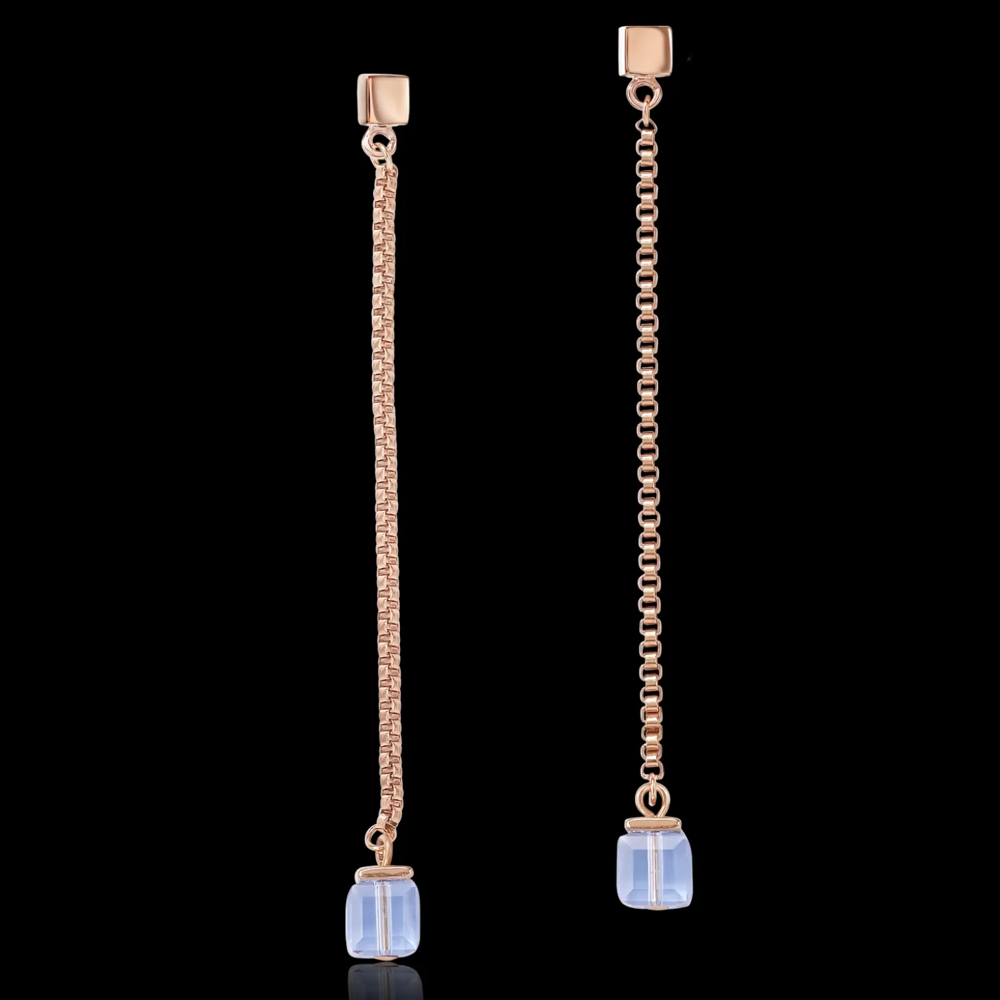 COEUR DE LION Earrings Stainless Steel Rose Gold & Crystals Light Blue