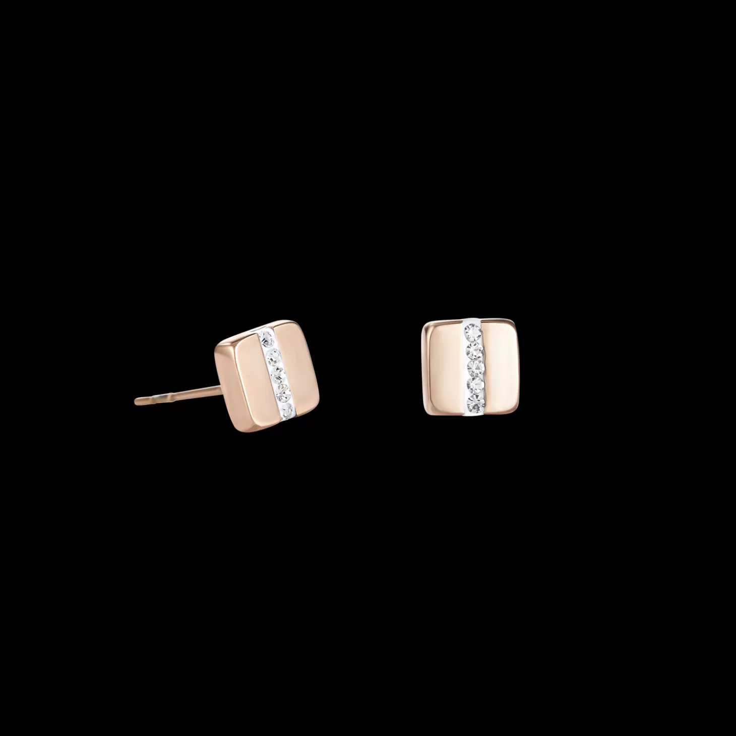 COEUR DE LION Earrings Stainless Steel Square Rose Gold & Crystals Pave Strip Crystal