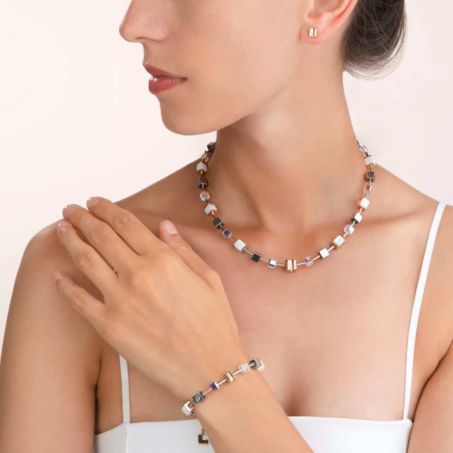 COEUR DE LION Earrings Stainless Steel Square Rose Gold & Crystals Pave Strip Crystal