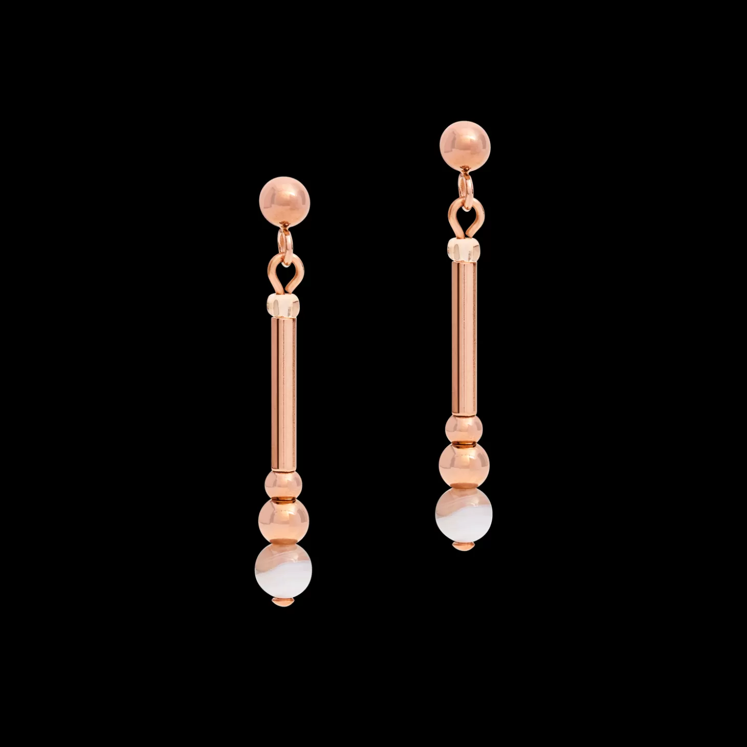 COEUR DE LION Earrings Y2 Botswana Agate Spheres, Crystals Pave & Stainless Steel Rose Gold Beige-Grey
