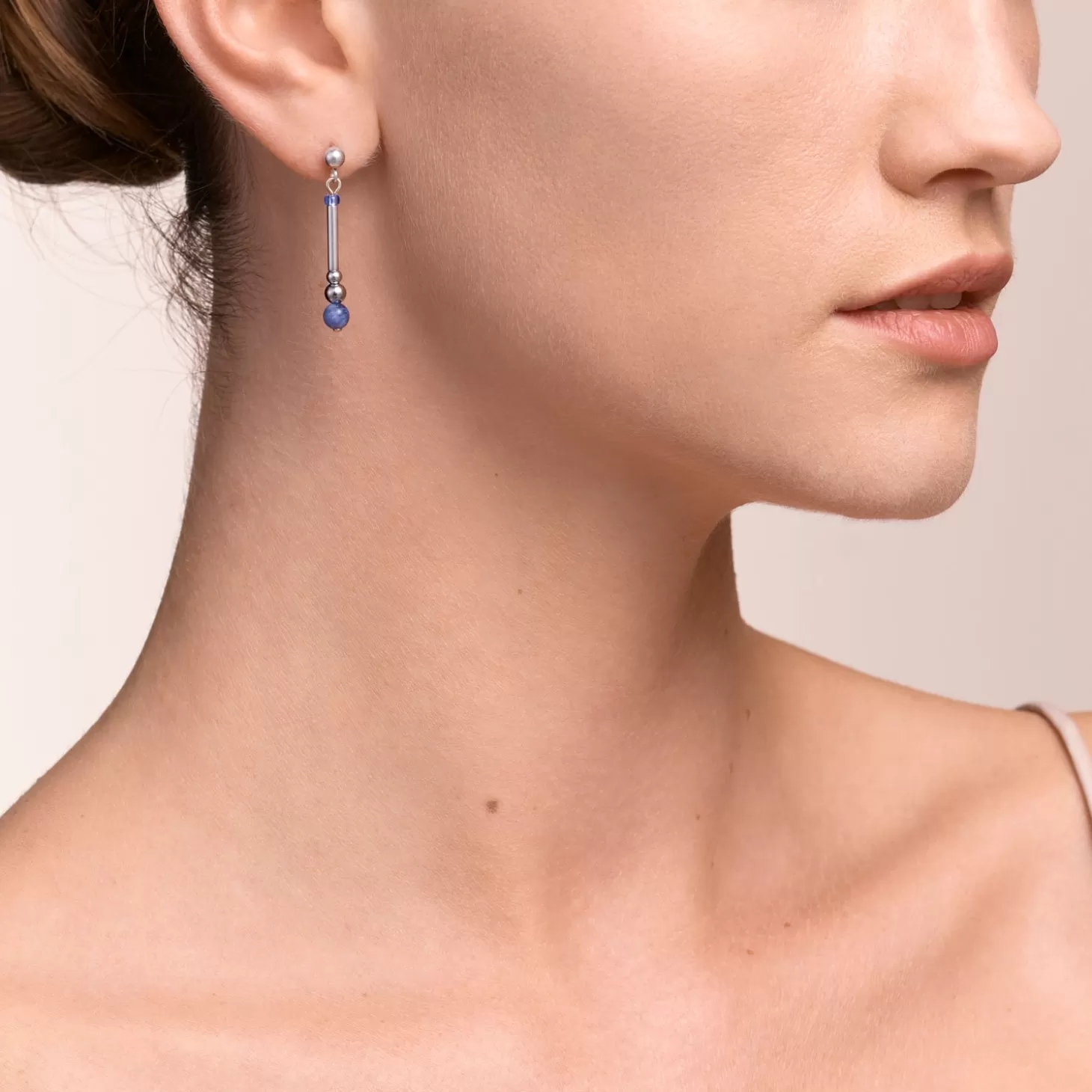 COEUR DE LION Earrings Y2 Sodalite Spheres, Crystals Pave & Stainless Steel Silver Blue