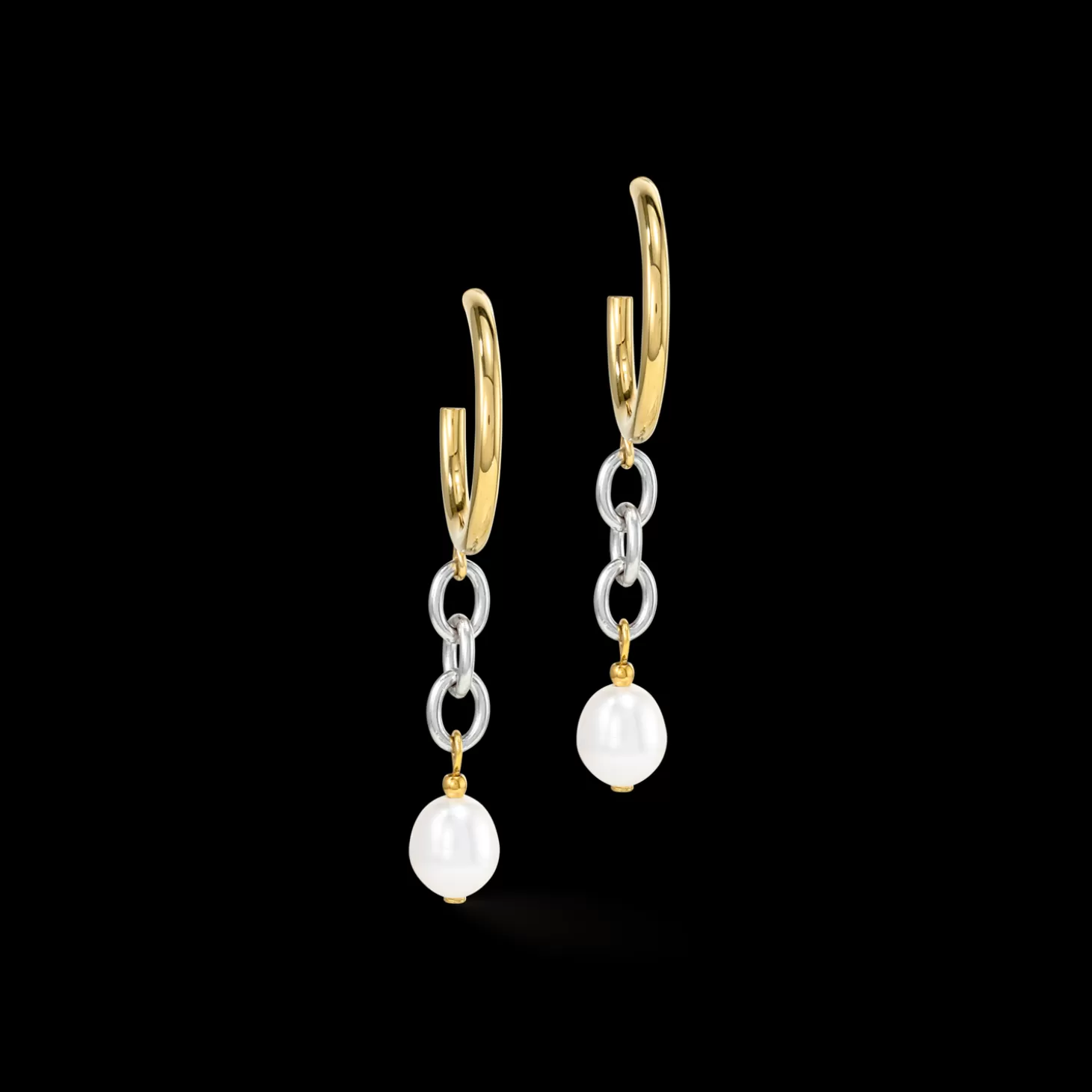 COEUR DE LION Earrings Y & Oval Freshwater Pearls With O-Ring Bicolor