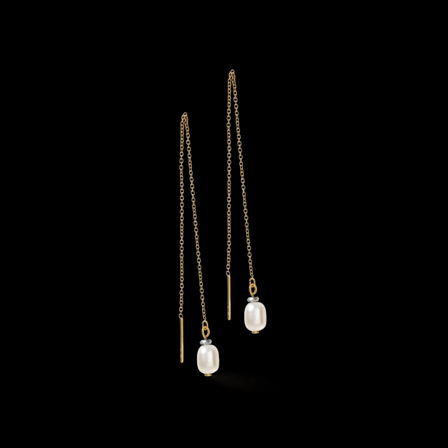 COEUR DE LION Earrings Y Chain & Oval Freshwater Pearls Gold White