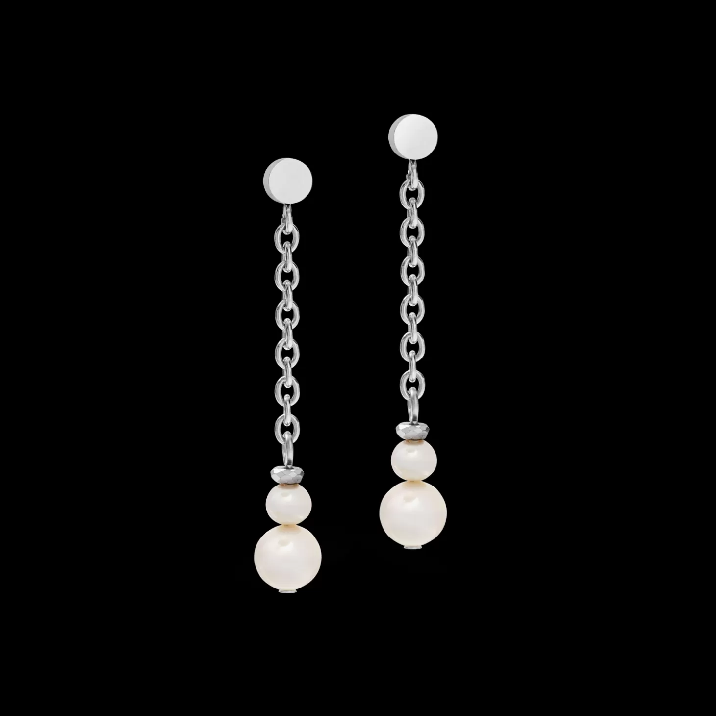 COEUR DE LION Earrings Y Chain & Ring Freshwater Pearls & Stainless Steel White-Silver