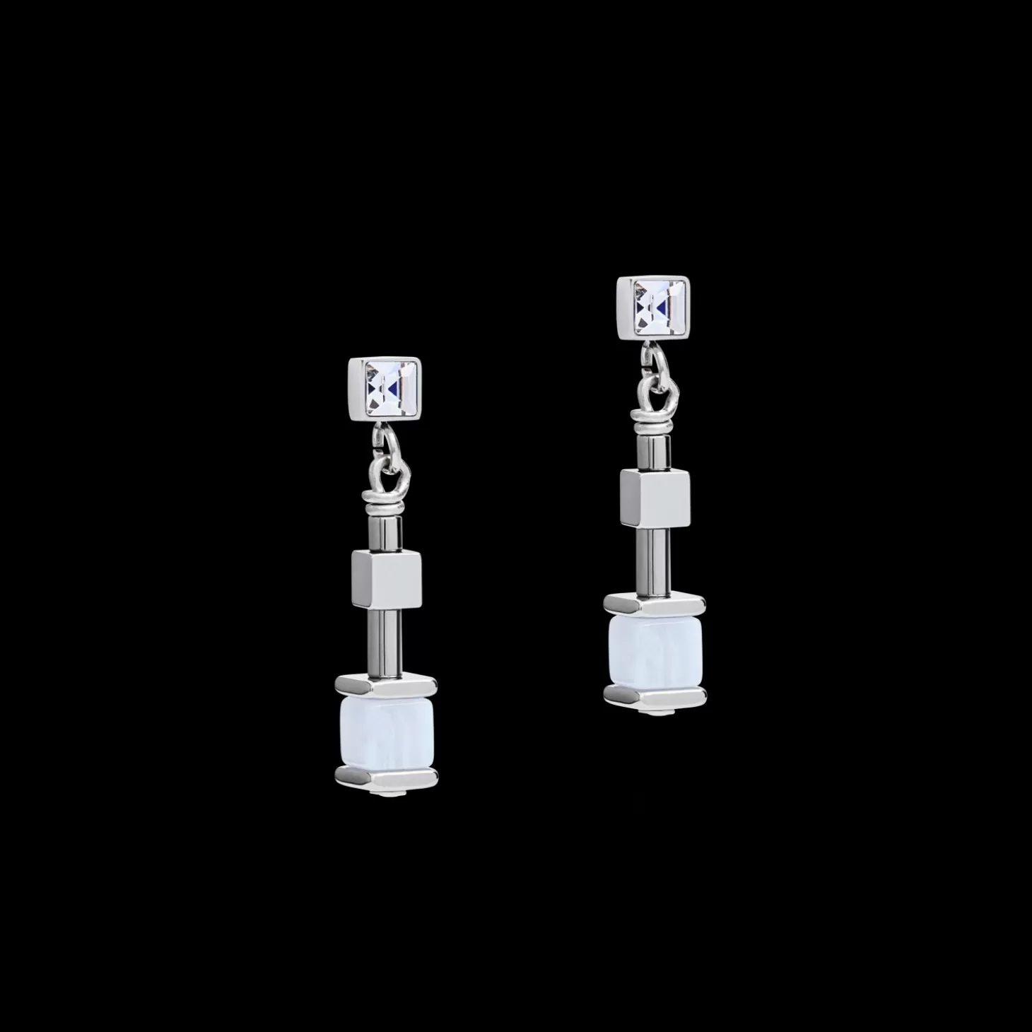 COEUR DE LION Earrings Y Chain Short Chalcedony & Stainless Steel Silver Light Blue