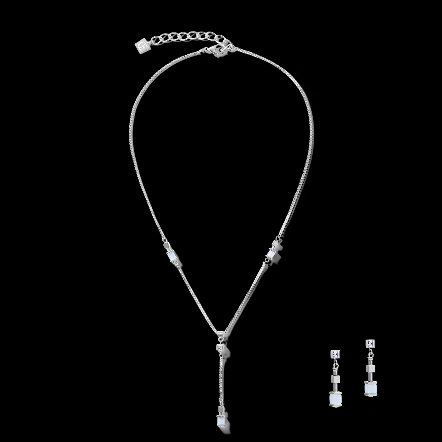 COEUR DE LION Earrings Y Chain Short Chalcedony & Stainless Steel Silver Light Blue