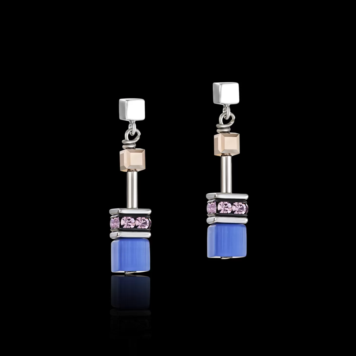 COEUR DE LION Geocube® Earrings Blue-Brown-Lilac