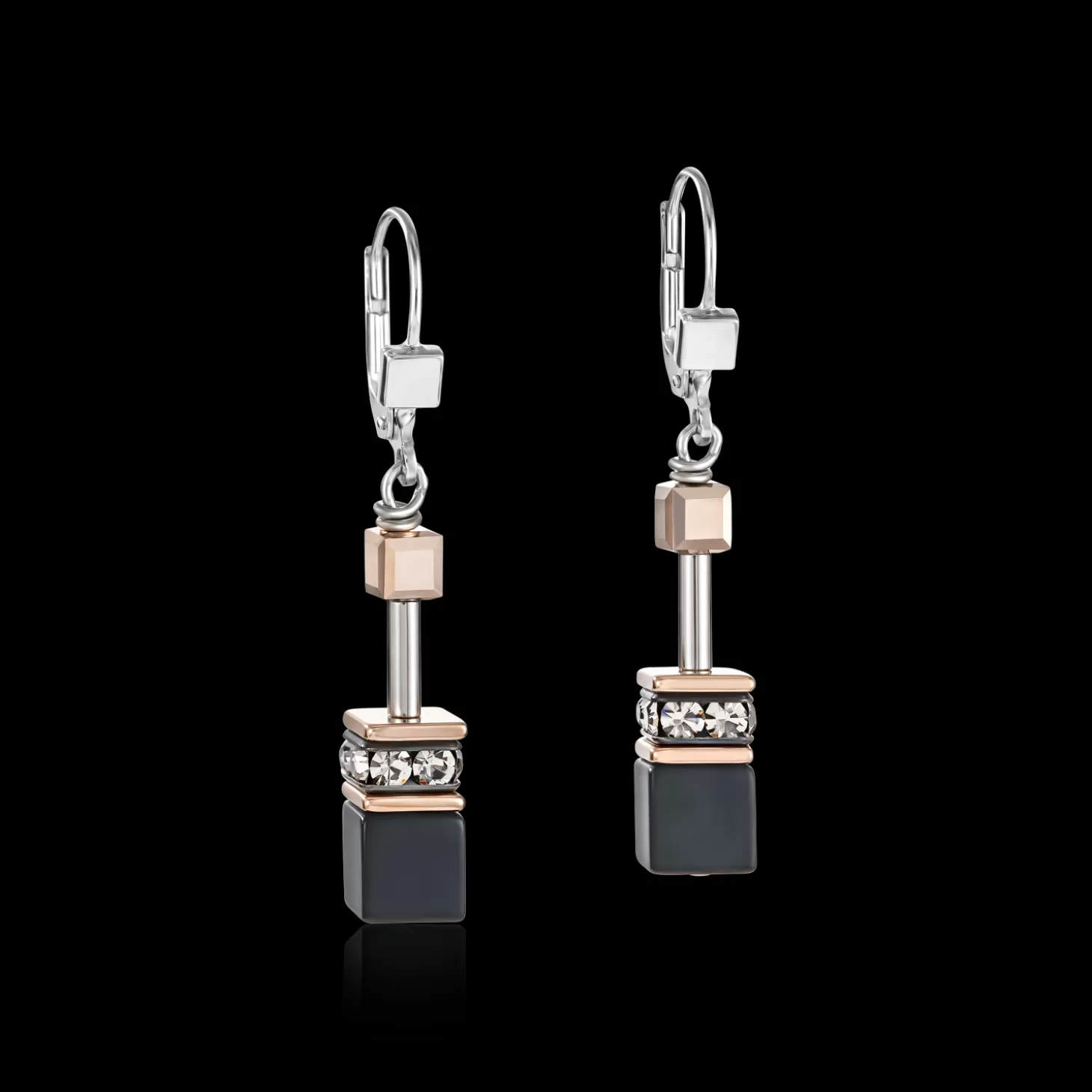 COEUR DE LION Geocube® Earrings Onyx Black-Rose Gold