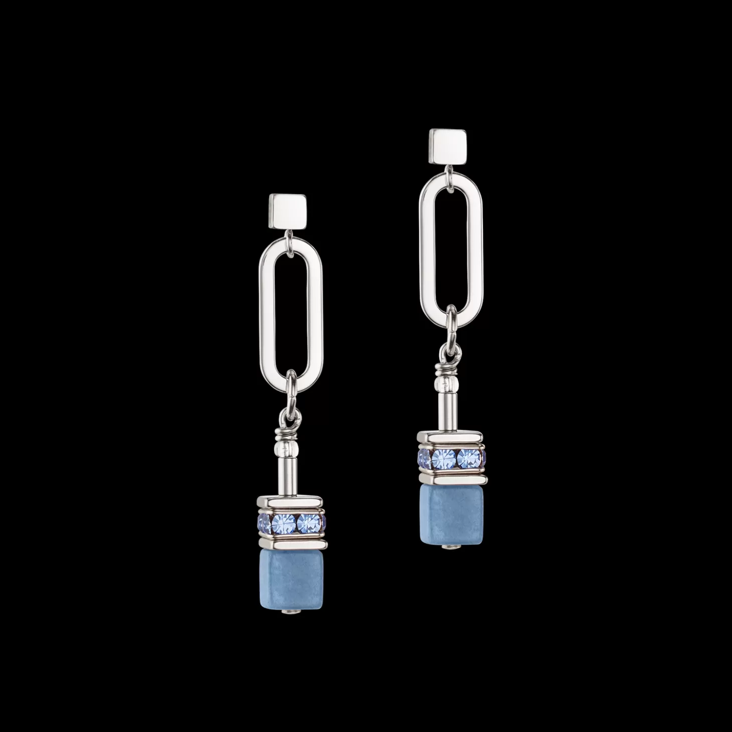 COEUR DE LION Geocube® Fusion Chain Earrings Silver Blue