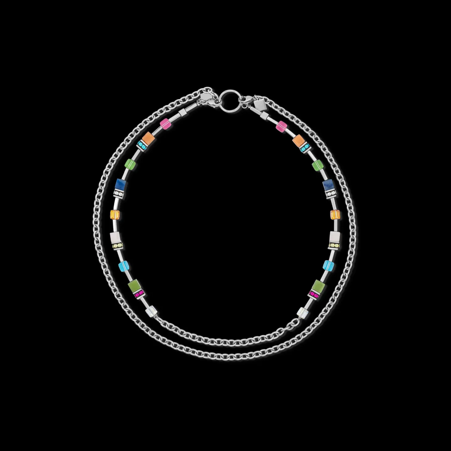 COEUR DE LION Geocube® Iconic Boho Necklace Silver-Multicolour