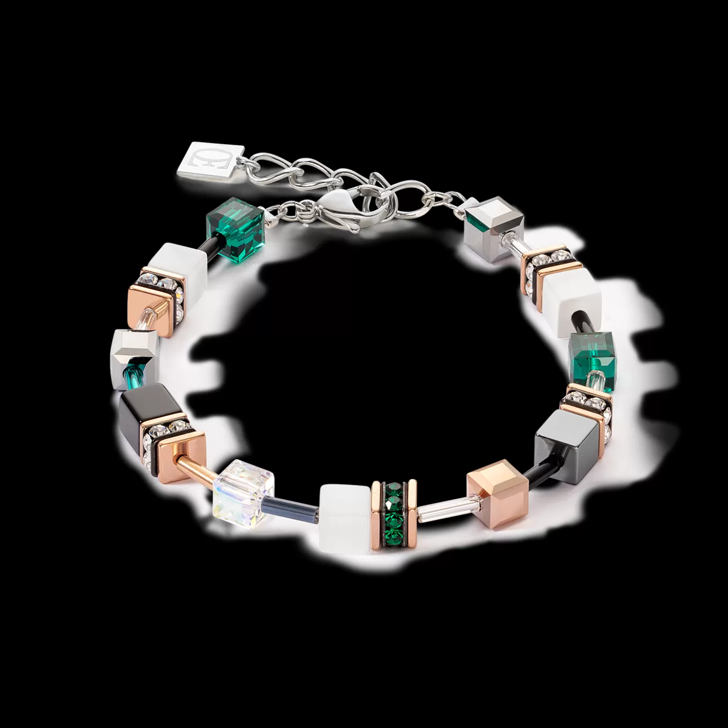 COEUR DE LION Geocube® Iconic Bracelet Rose Gold White & Dark Green