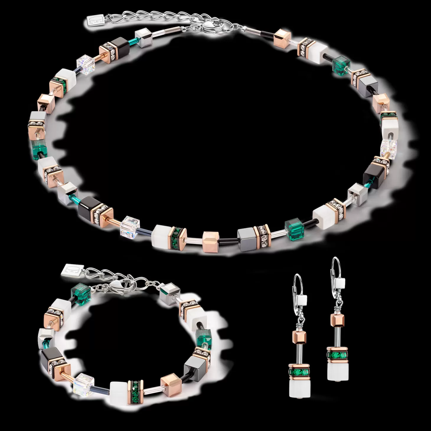 COEUR DE LION Geocube® Iconic Bracelet Rose Gold White & Dark Green