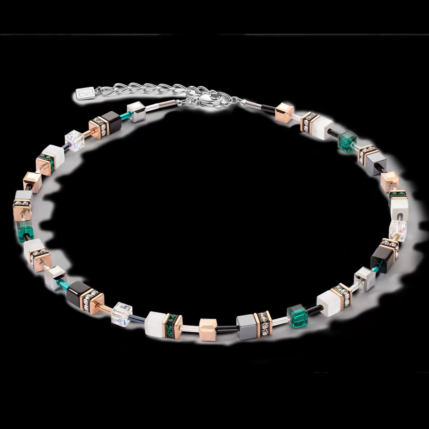 COEUR DE LION Geocube® Iconic Necklace Rose Gold White & Dark Green