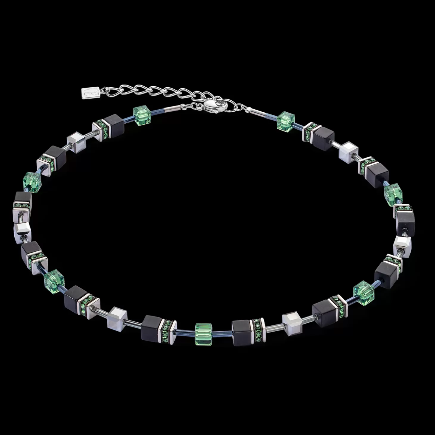 COEUR DE LION Geocube® Iconic Precious Onyx Necklace Silver-Sage Green