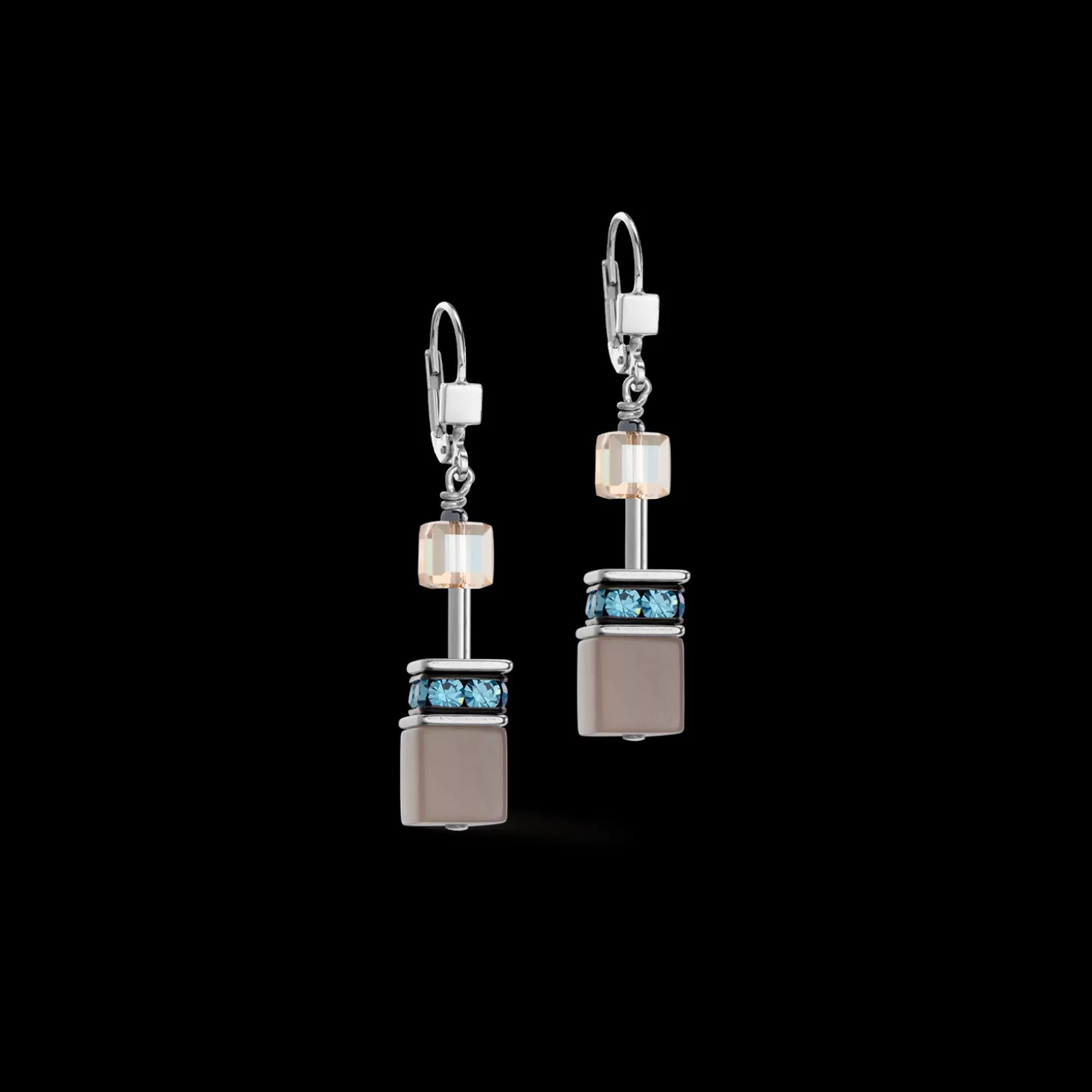 COEUR DE LION Geocube® Iconic Statement Precious Earrings Aqua-Beige