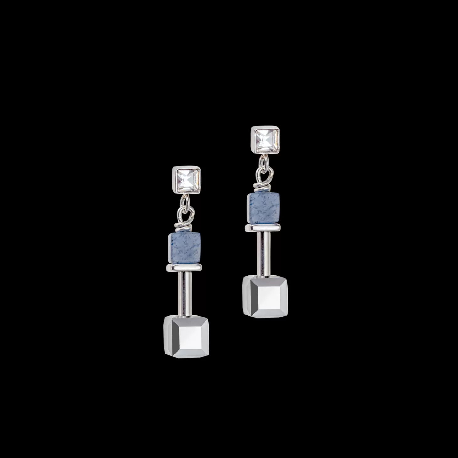 COEUR DE LION Geocube® Precious & Slider Closure Earrings Silver-Blue