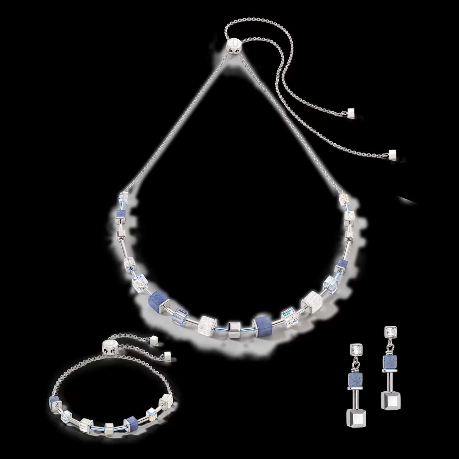 COEUR DE LION Geocube® Precious & Slider Closure Earrings Silver-Blue