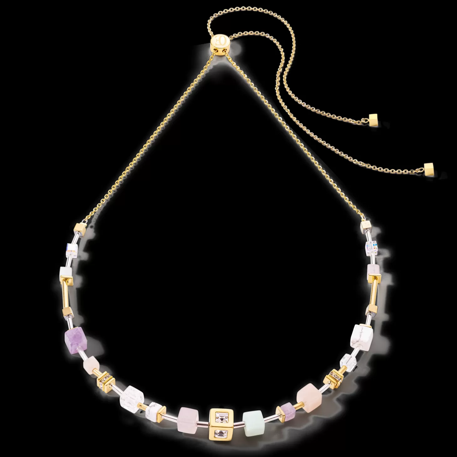 COEUR DE LION Geocube® Precious & Slider Closure Necklace Gold Multicolour Pastel