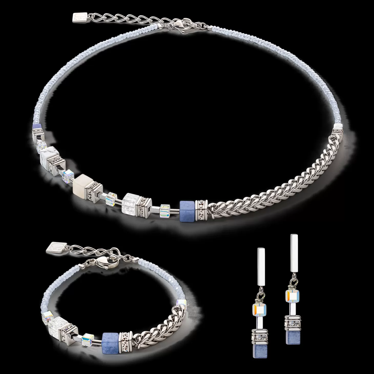 COEUR DE LION Geocube® Precious Fusion Chunky Chain Necklace Light Blue