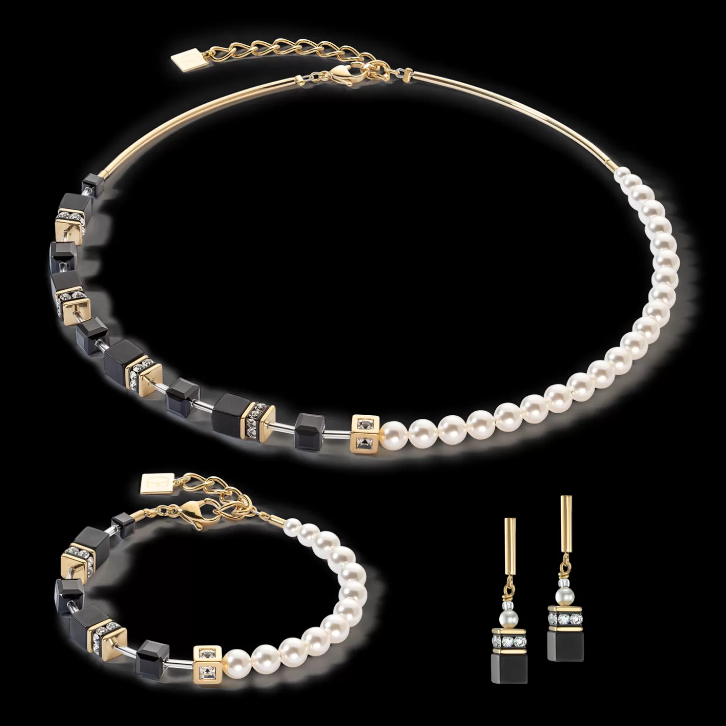 COEUR DE LION Geocube® Precious Fusion Pearls Bracelet Black-Gold