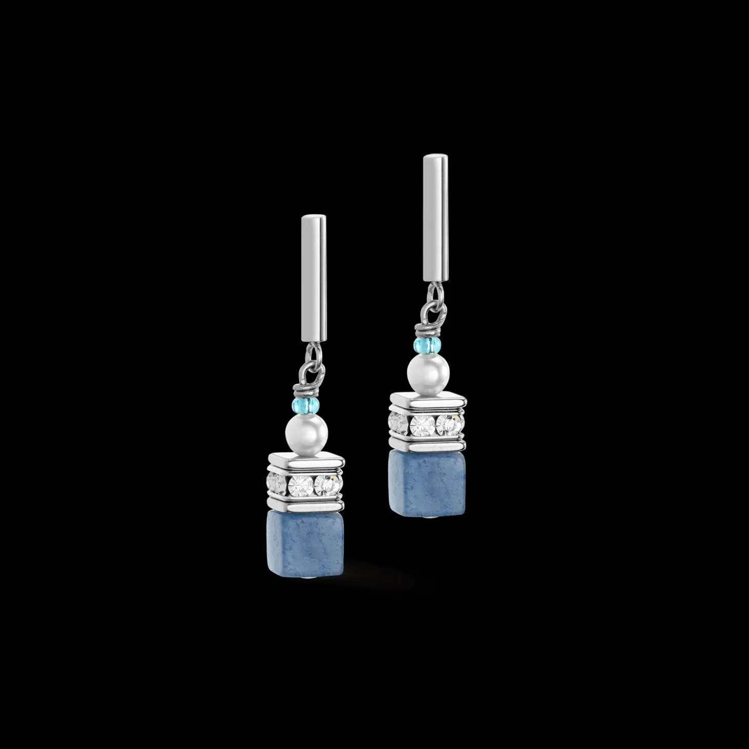 COEUR DE LION Geocube® Precious Fusion Pearls Earrings Aqua Blue