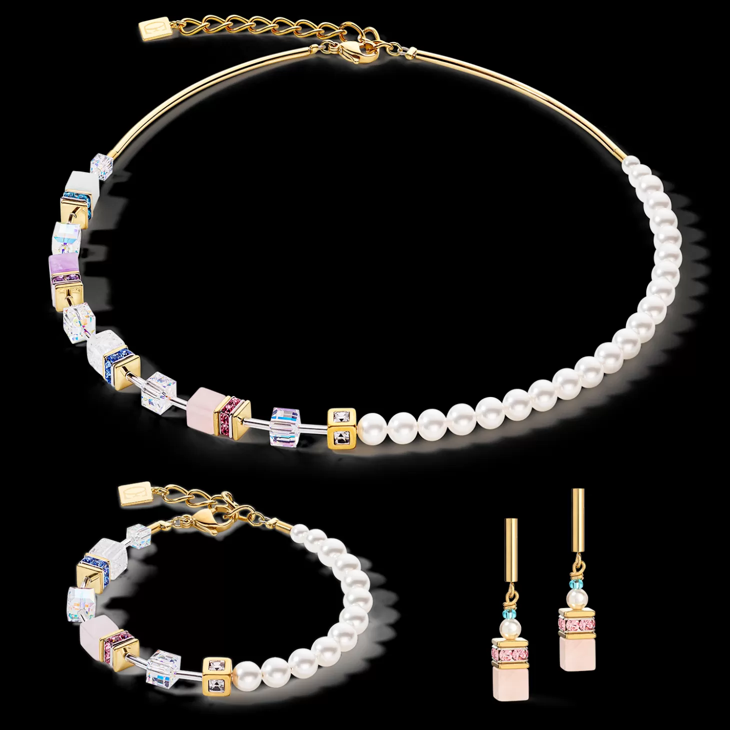 COEUR DE LION Geocube® Precious Fusion Pearls Earrings Multicolour Pastel