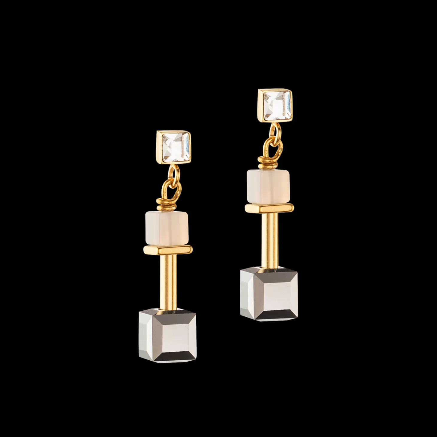 COEUR DE LION Geocube® Precious Slider Closure Earrings Gold Grey