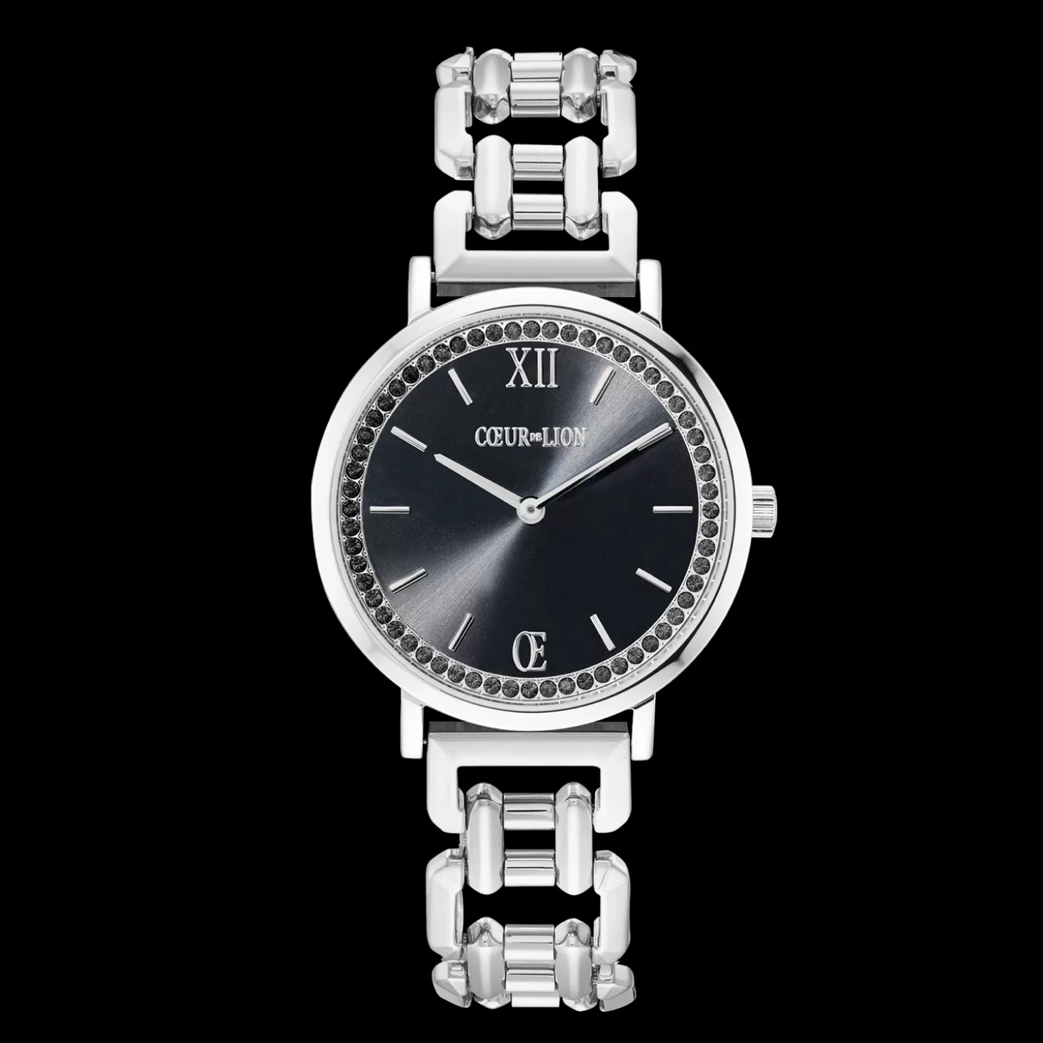 COEUR DE LION Gift Set Watch Round Sparkling Mysterious Black Silver & Princess Shape Mix Bracelet Black-White